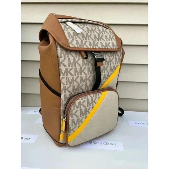 Michael Kors Mens Cooper Backpack Logo Stripe Bag & Wallet Bundle Set Chino - Picture 4 of 12
